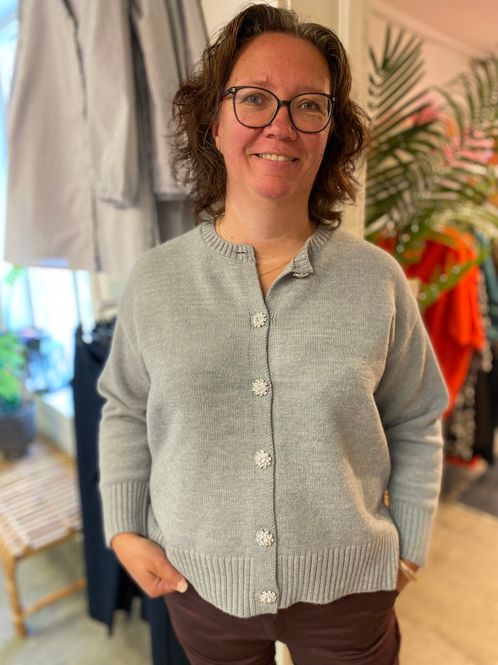 Hovedbilde Cardigan m/bling knapper, grå melert