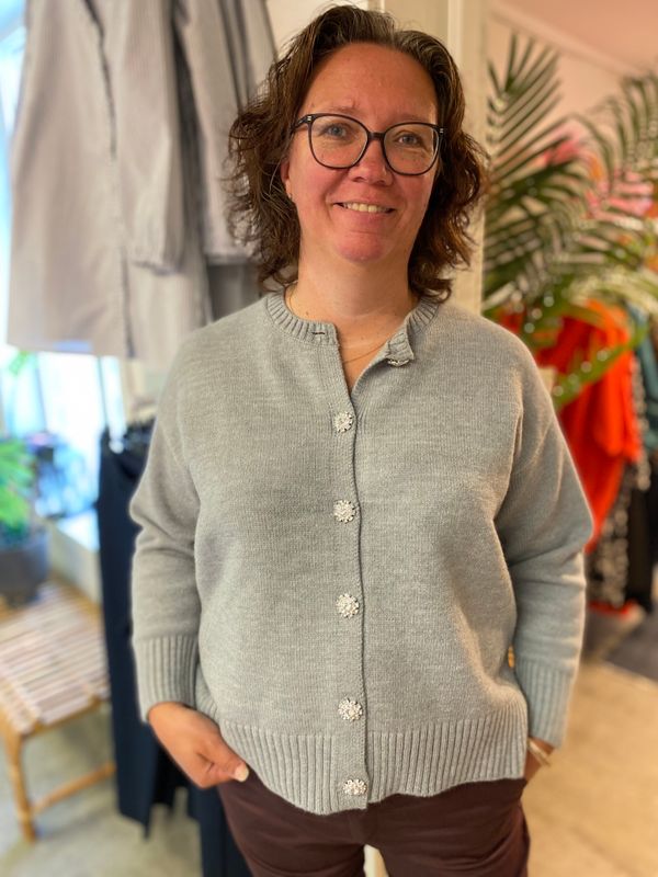 Cardigan m/bling knapper, grå melert