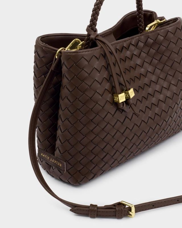 NOVA Hand Woven Top Handle Bag, Bitter Chocolate
