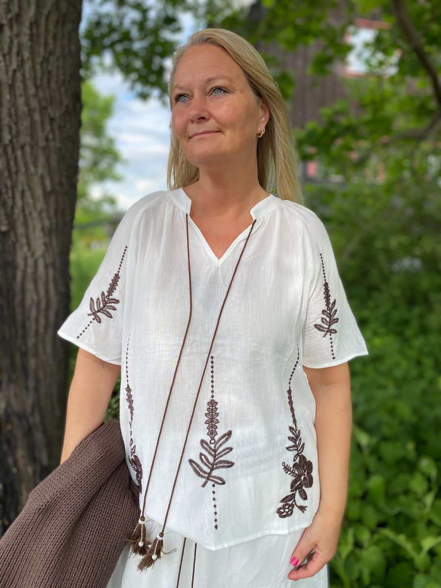 Lumina bluse, hvit/brun