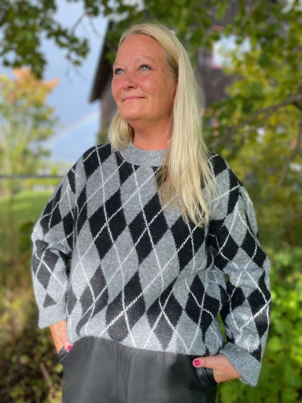 KAsimone Knit Pullover - Sort/grå mønstrete