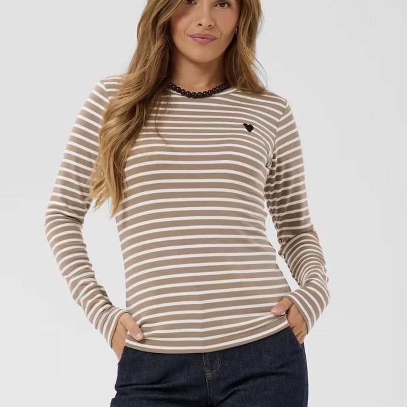 KA Liddy stripet genser, Desert taupe/chalk