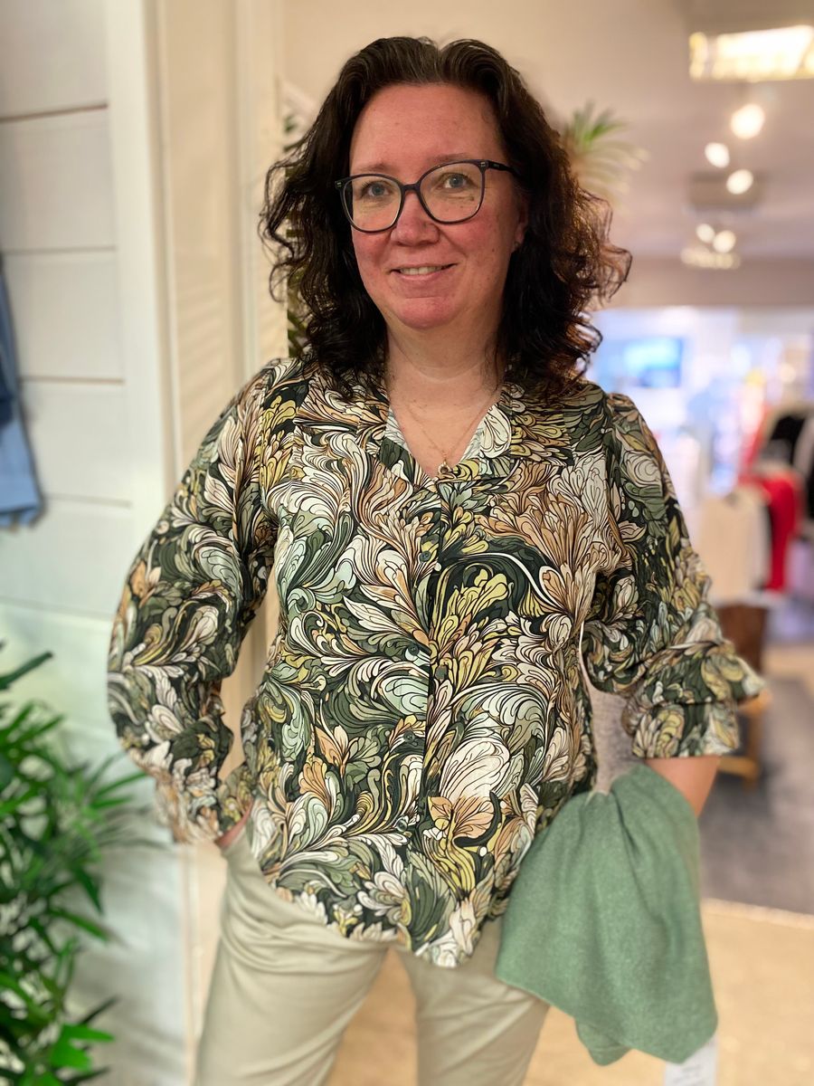 Bonnie bluse, grønn/beige mønstret